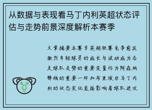 从数据与表现看马丁内利英超状态评估与走势前景深度解析本赛季